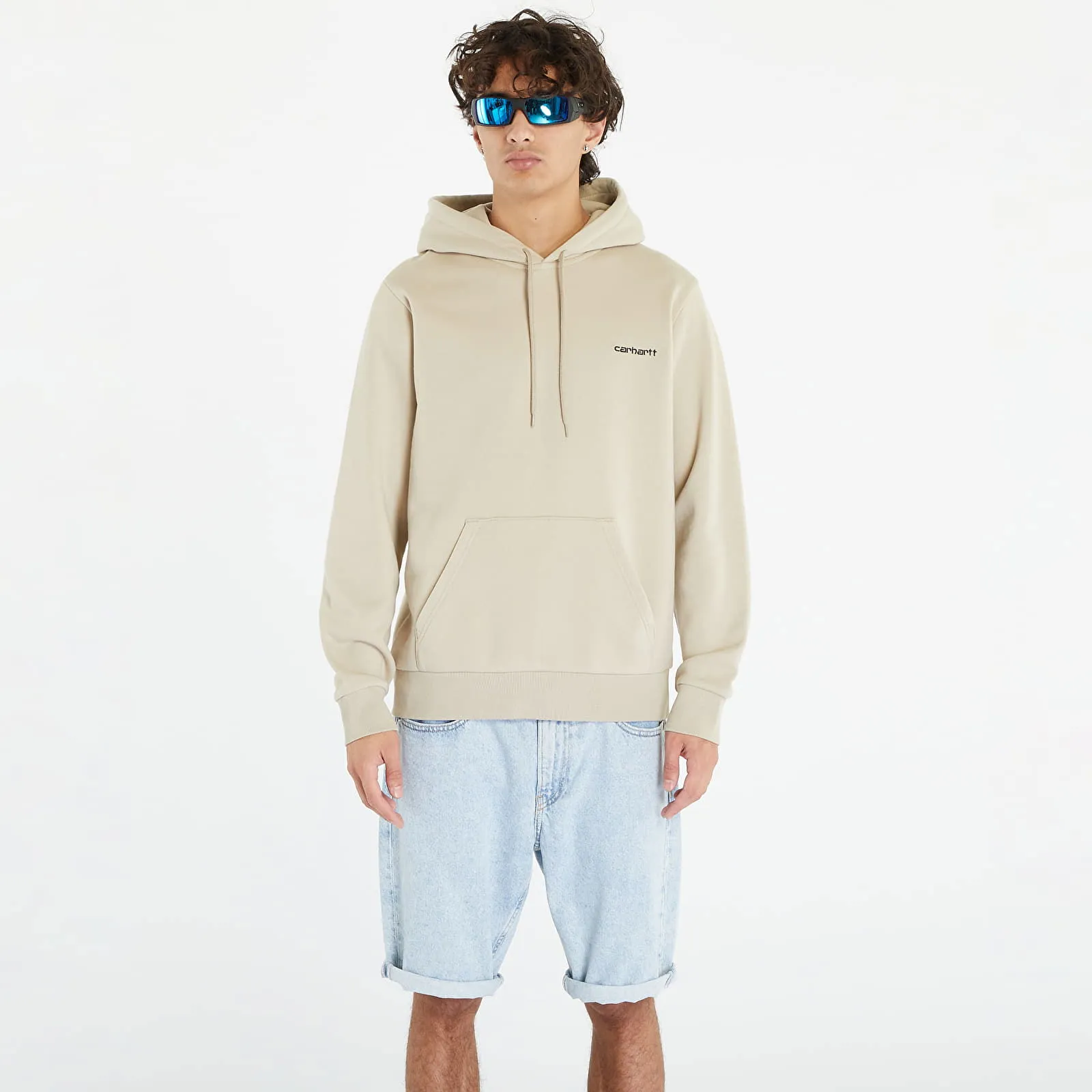 Carhartt WIP Hooded Script Embroidery Sweatshirt Beige