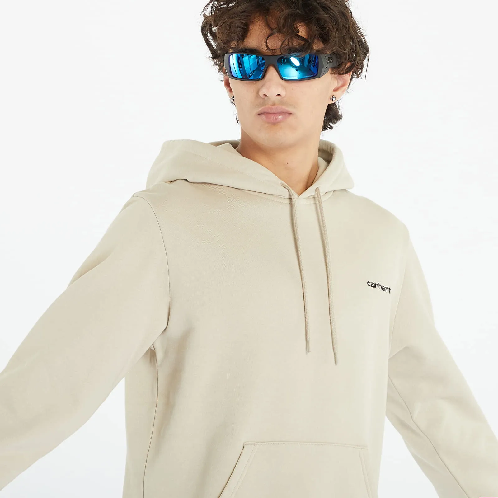 Carhartt WIP Hooded Script Embroidery Sweatshirt Beige