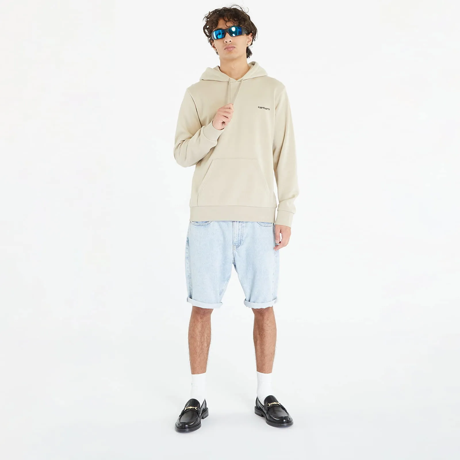 Carhartt WIP Hooded Script Embroidery Sweatshirt Beige