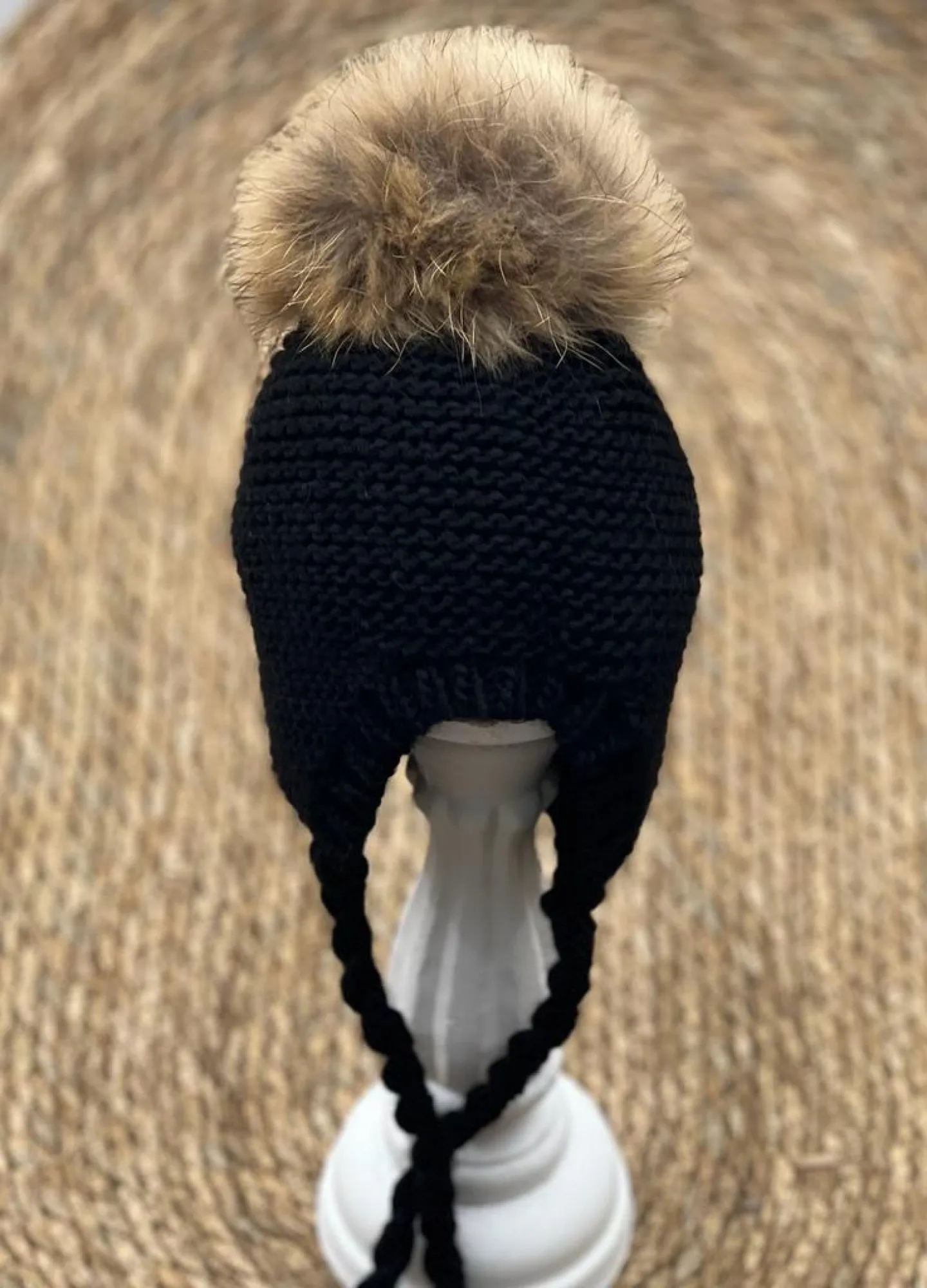 Chubby Knit Aviator Hat with Fur Pom Pom