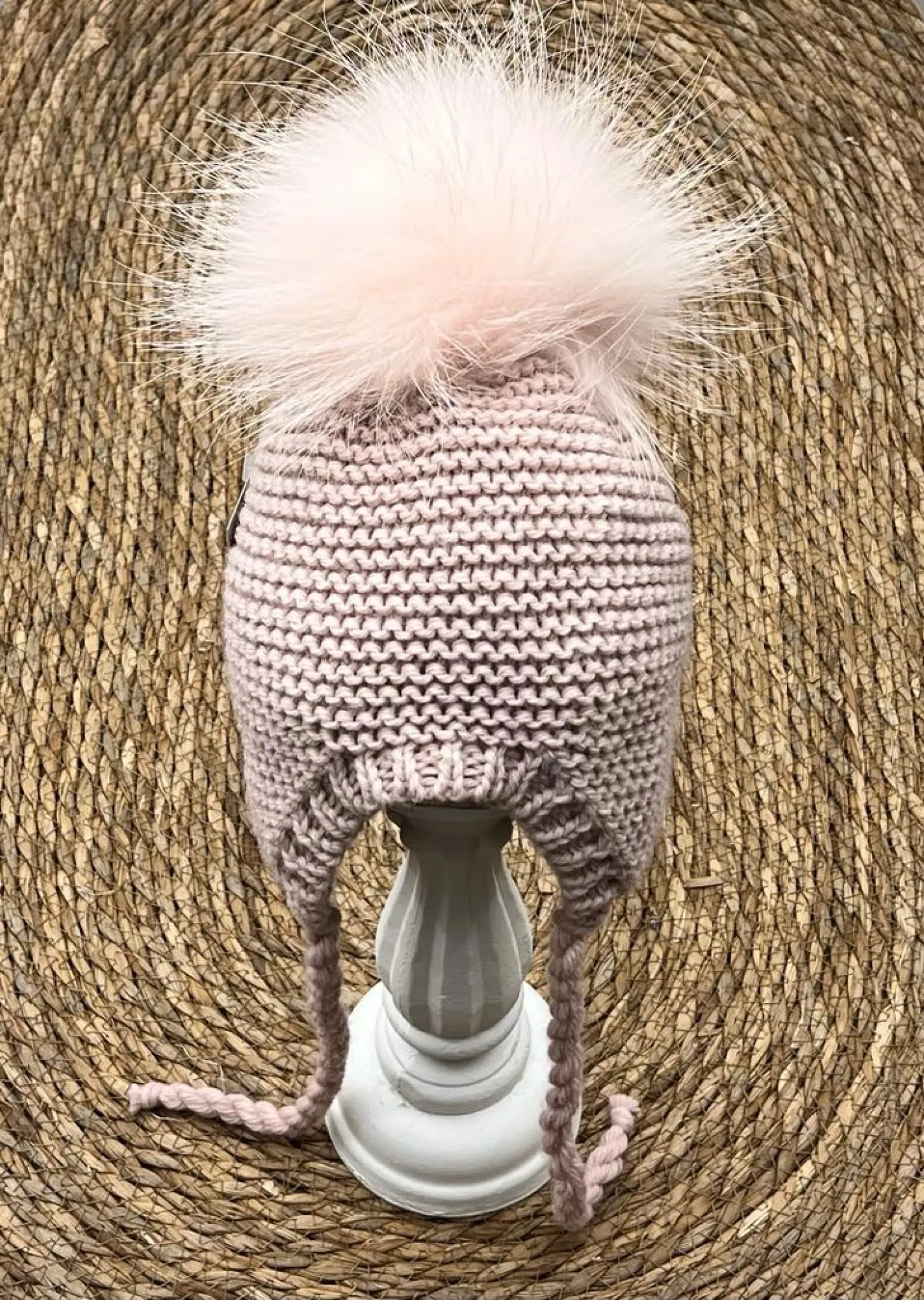 Chubby Knit Aviator Hat with Fur Pom Pom