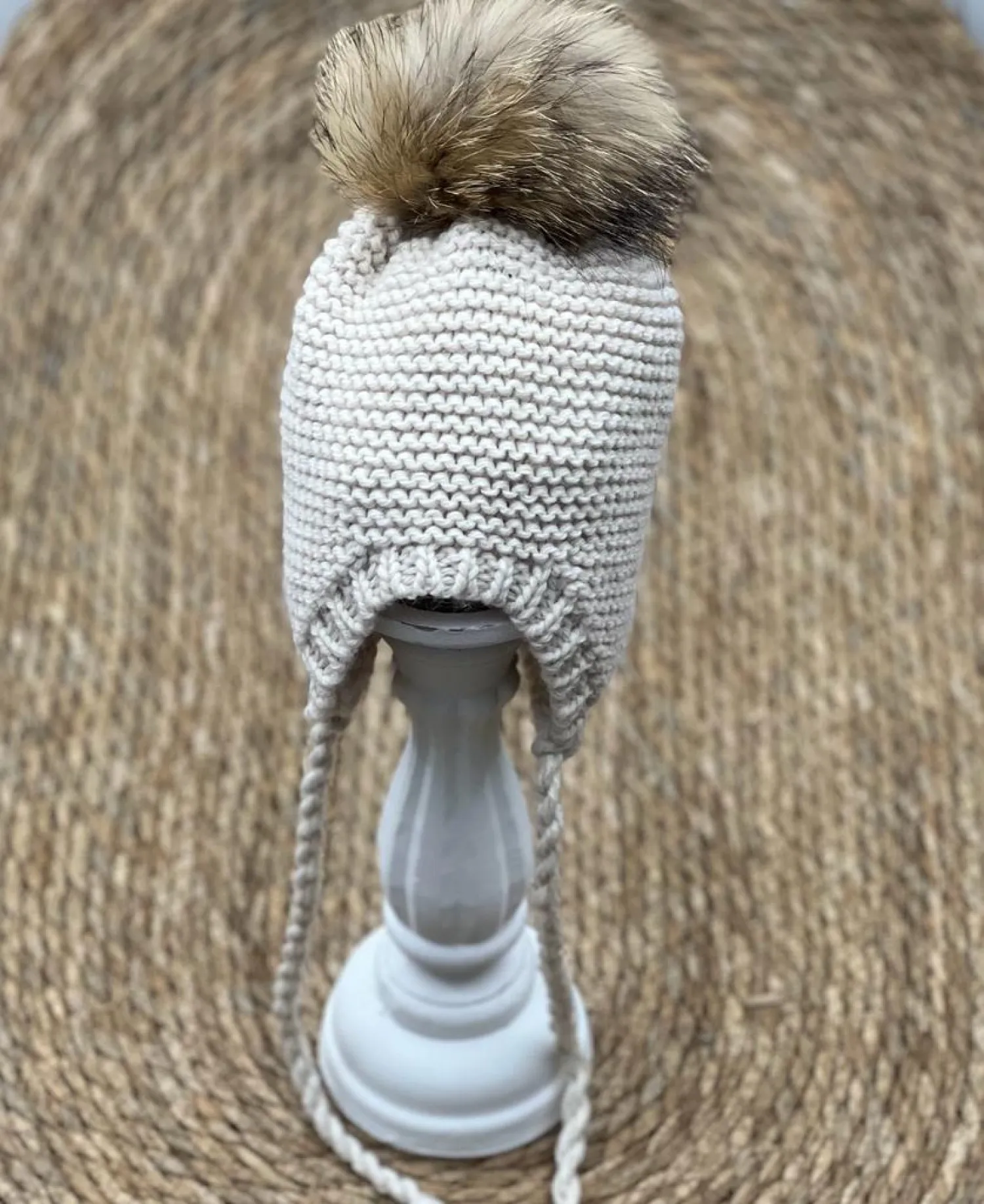 Chubby Knit Aviator Hat with Fur Pom Pom