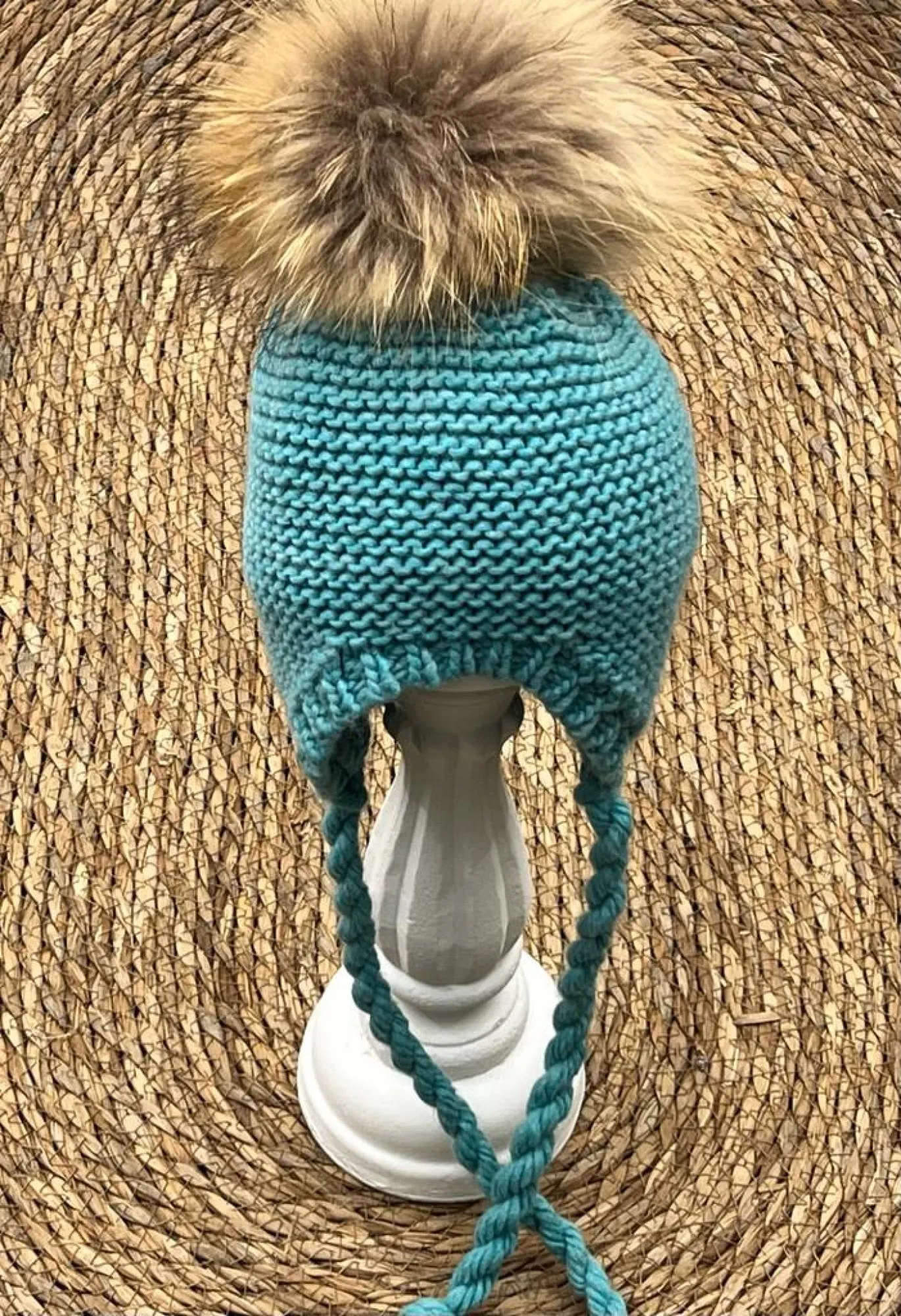 Chubby Knit Aviator Hat with Fur Pom Pom