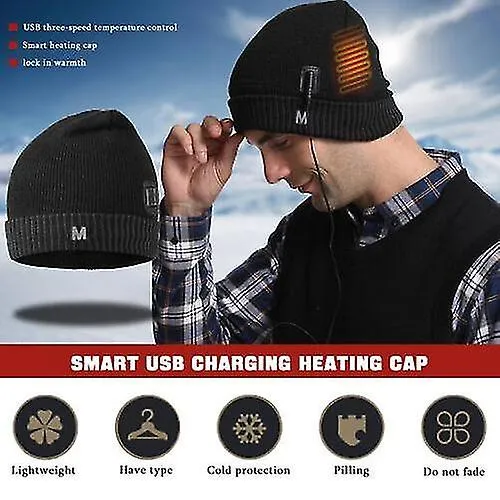 Electric Heated Beanie Hat USB Rechargeable Outdoor Cycling Windproof Warm For Women Men