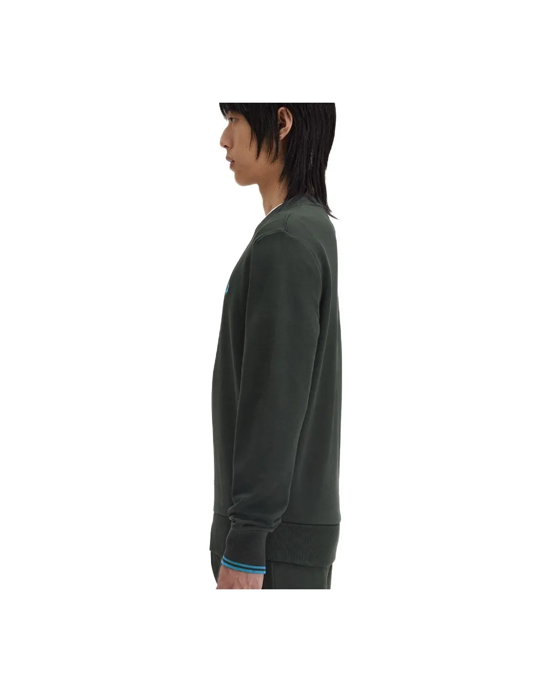 FRED PERRY CREW NECK SWEATSHIRT NIGHT GREEN/RUNAWAY BAY OCEAN