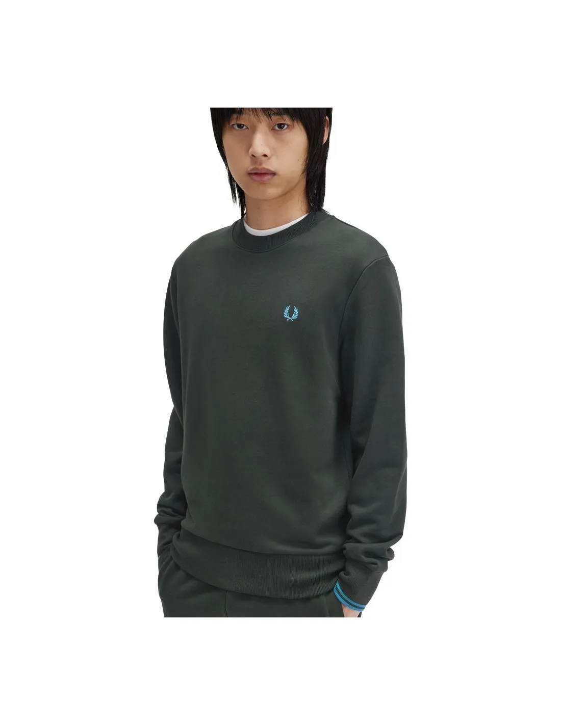 FRED PERRY CREW NECK SWEATSHIRT NIGHT GREEN/RUNAWAY BAY OCEAN