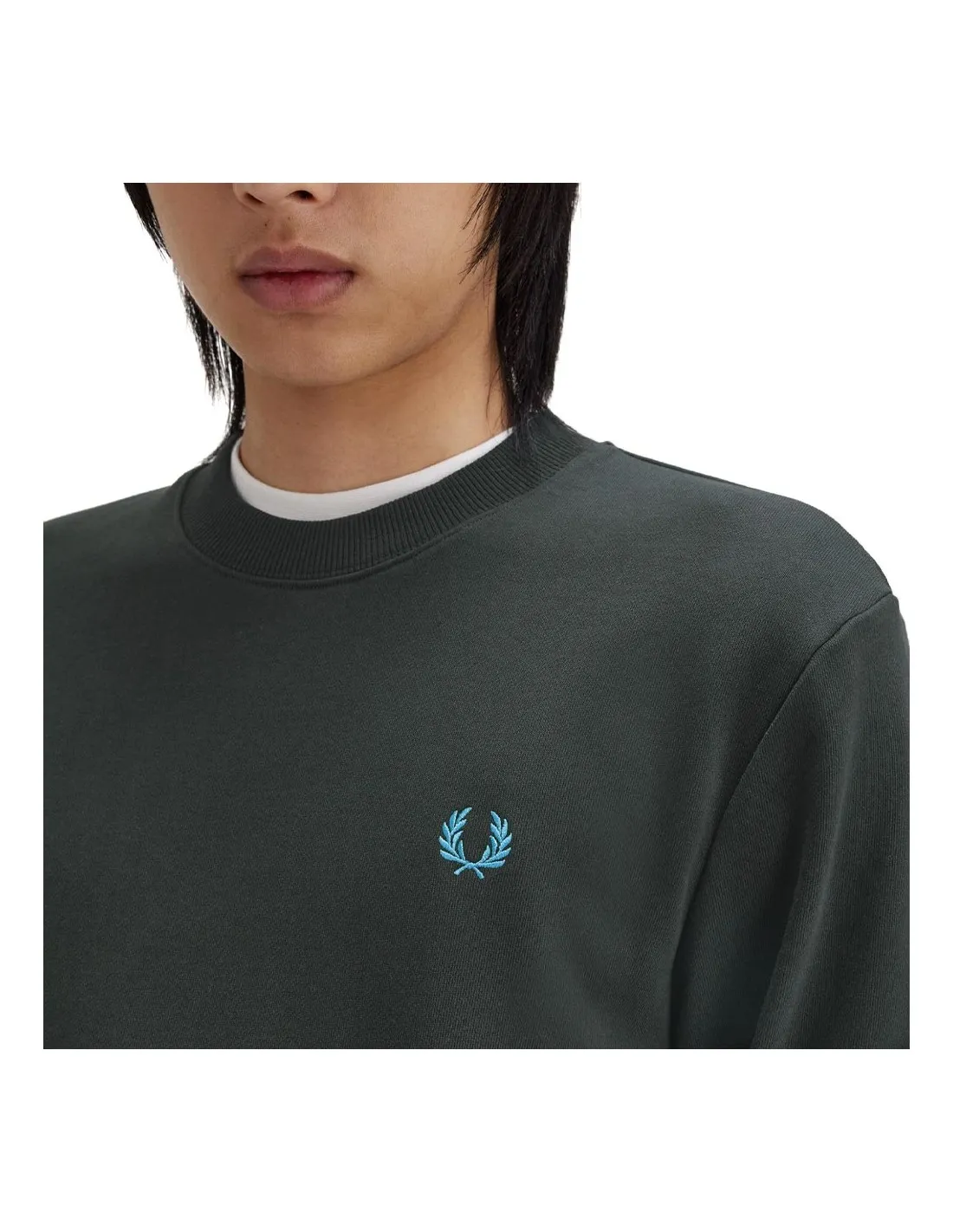 FRED PERRY CREW NECK SWEATSHIRT NIGHT GREEN/RUNAWAY BAY OCEAN