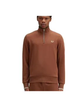 FRED PERRY HALF ZIP SWEATSHIRT WHISKY BROWN/PORRIDGE MARL