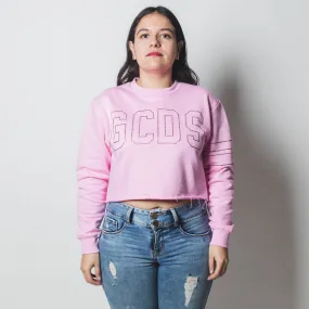 GCDS BLING JERSEY CROP SWEATSHIRT PINK