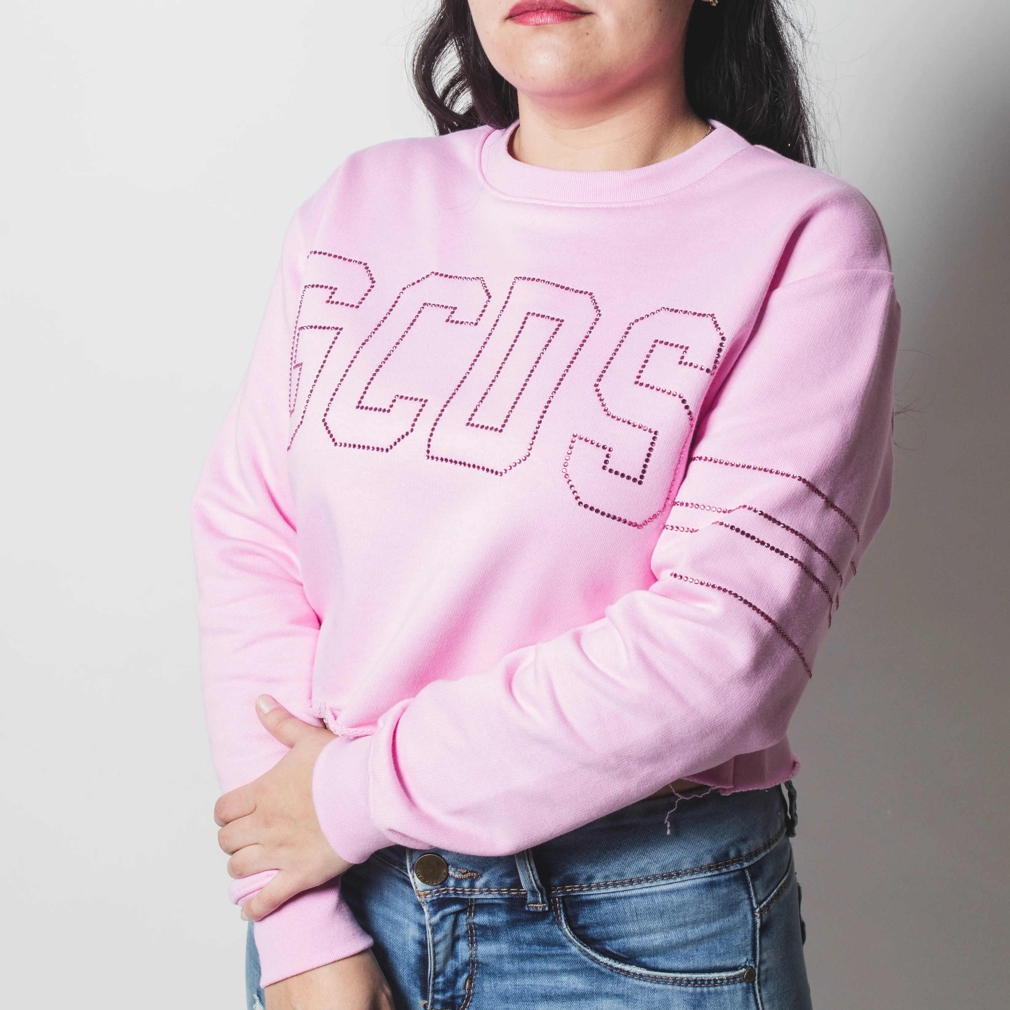 GCDS BLING JERSEY CROP SWEATSHIRT PINK