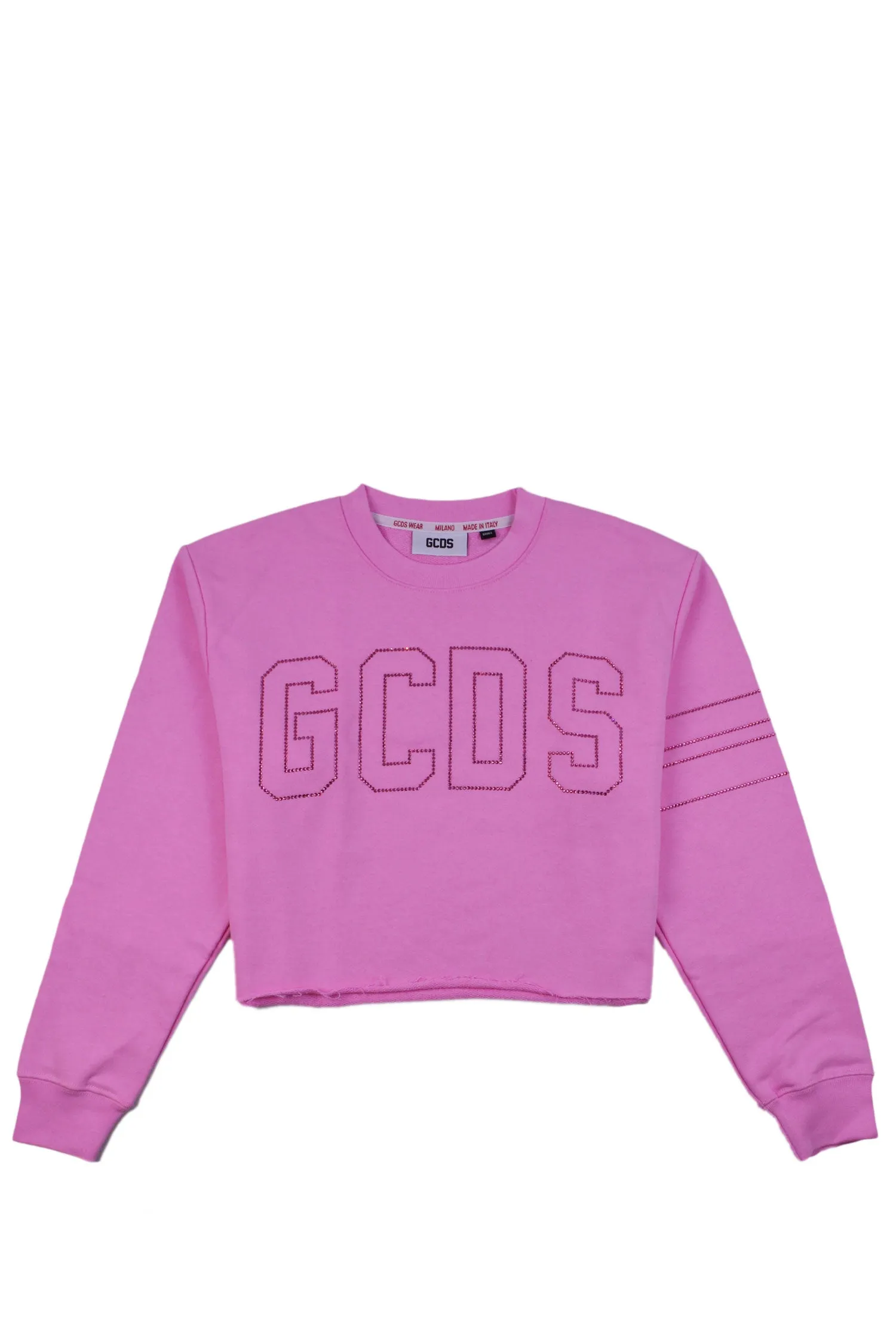 GCDS BLING JERSEY CROP SWEATSHIRT PINK