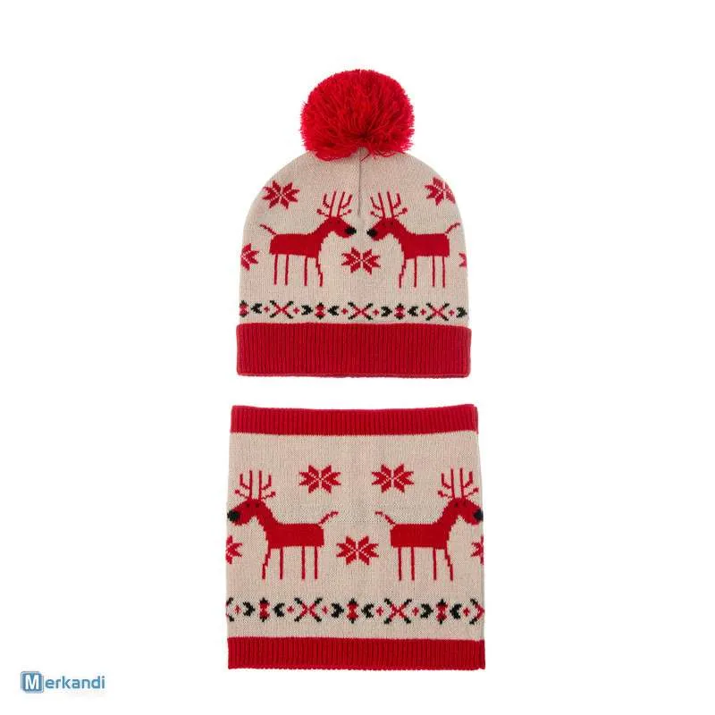 Jacquard Christmas Deer Knitted Children's Hat Neckwear Set