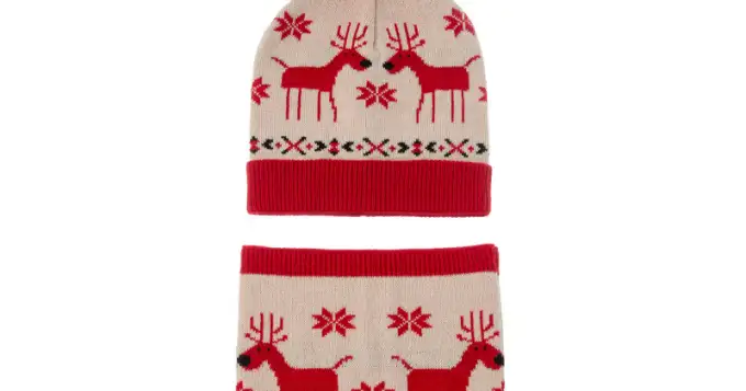 Jacquard Christmas Deer Knitted Children's Hat Neckwear Set