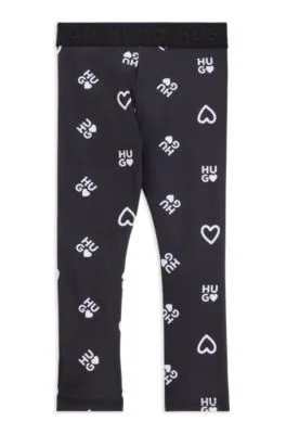 Leggings elásticos para niños con corazones y logos estampados