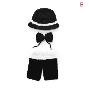 Newborn Photography Props Outfits Knitted Hat+Pants+Bowknot Suit Crochet Baby Clothes