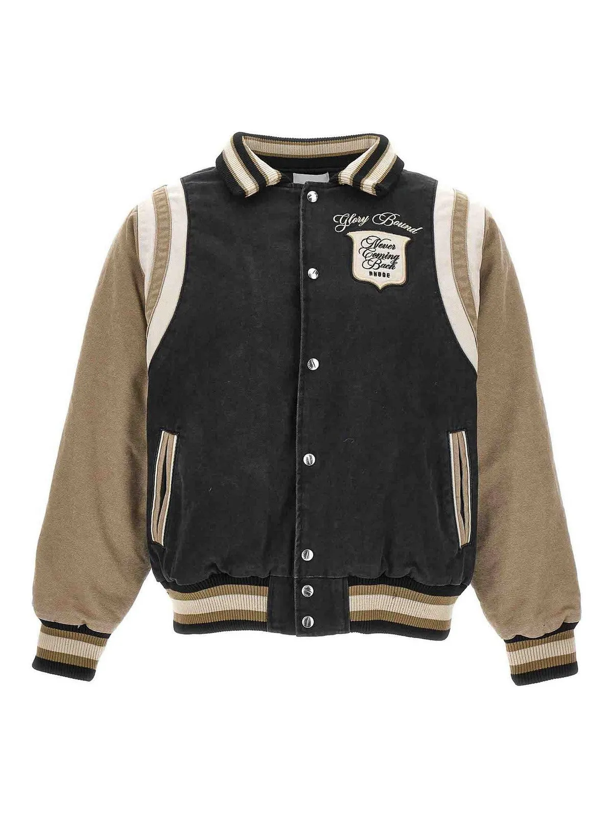 Rhude Washed Canvas Varsity Jacket Black/Khaki/Elephant