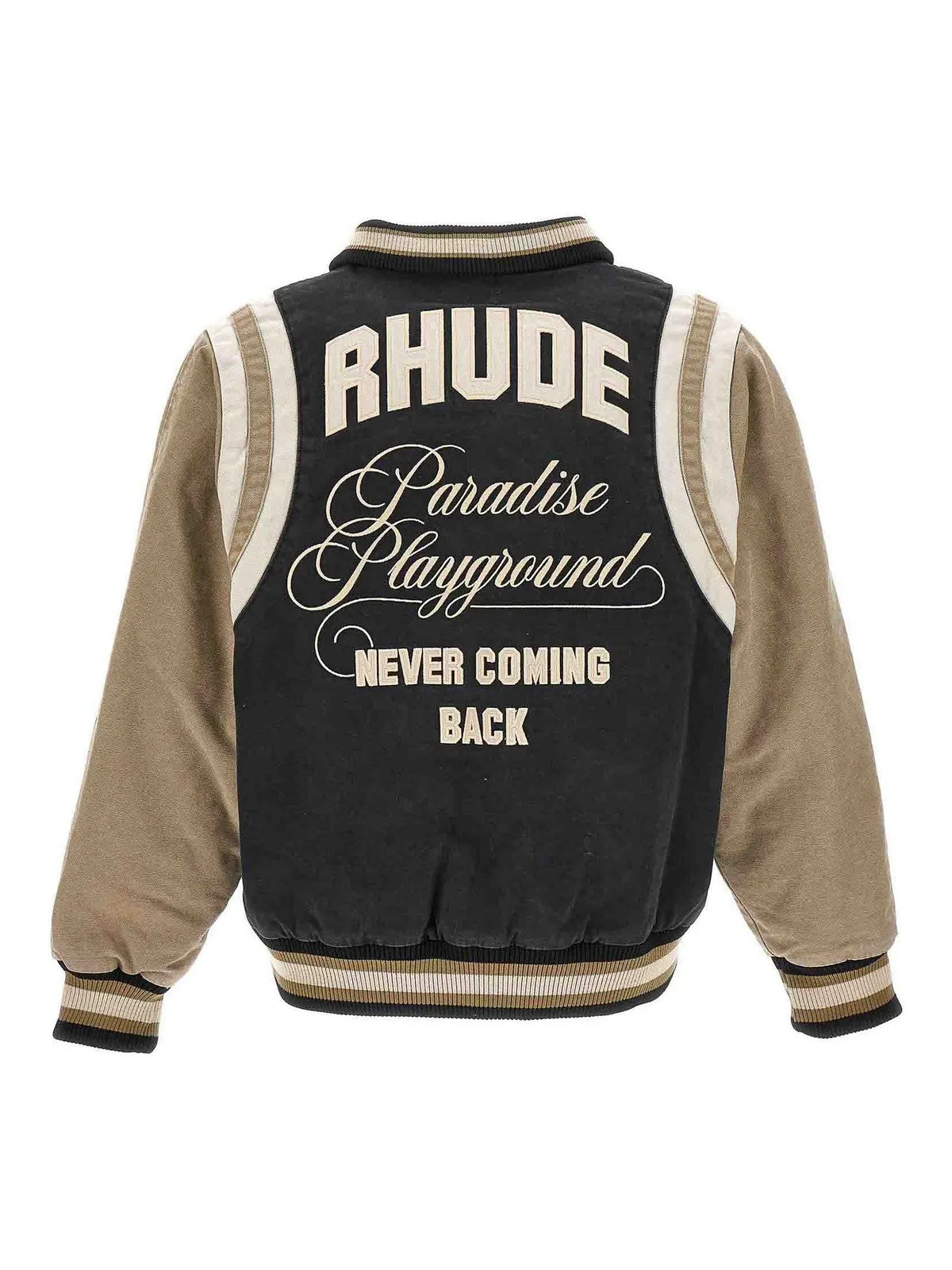 Rhude Washed Canvas Varsity Jacket Black/Khaki/Elephant