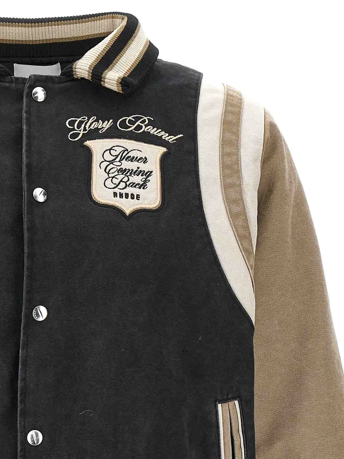 Rhude Washed Canvas Varsity Jacket Black/Khaki/Elephant