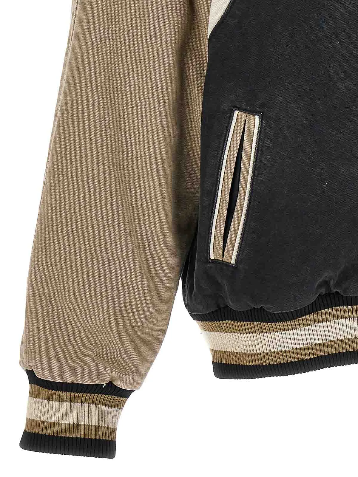 Rhude Washed Canvas Varsity Jacket Black/Khaki/Elephant