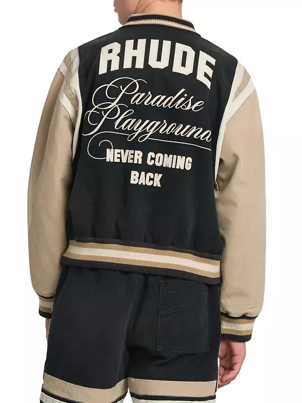 Rhude Washed Canvas Varsity Jacket Black/Khaki/Elephant