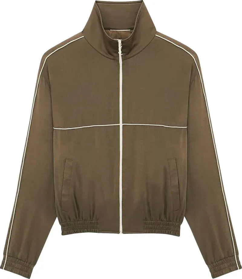 Saint Laurent Teddy Jacket In Crepe Satin Kaki Fonce