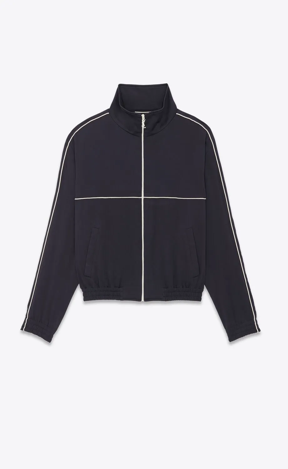 Saint Laurent Teddy Jacket In Crepe Satin Marine Fonce