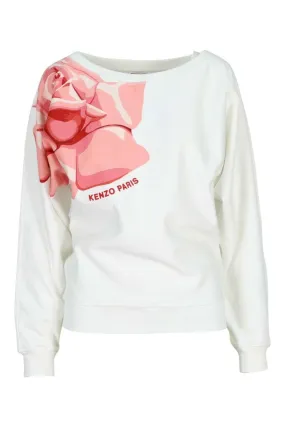 Sudadera blanca con maxilogo kenzo rose lateral