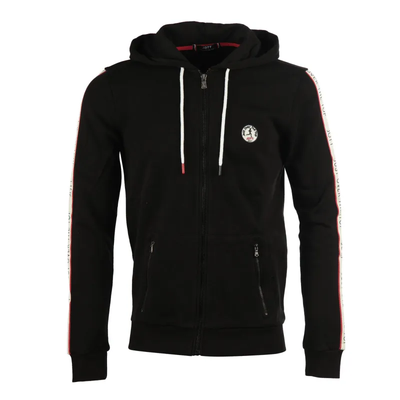 Sudadera capucha Jott Hombre 3940/999 Natal Zipper capuche bande sport Justoverthetop negra con bandas logos mangas