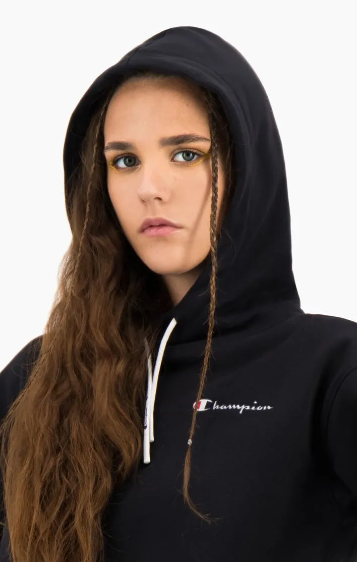 Sudadera corta CHAMPION chica SATIN STITCH SCRIPT LOGO CROPPED FLEECE HOODIE Ref. 113186 negra