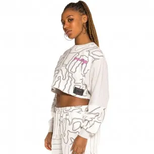 Sudadera corta Crop-Top GRIMEY cuello redondo chica Grimey Strange Fruit All over Print White | Spring 21 Ref. GGCSW345-SS21-Q1 