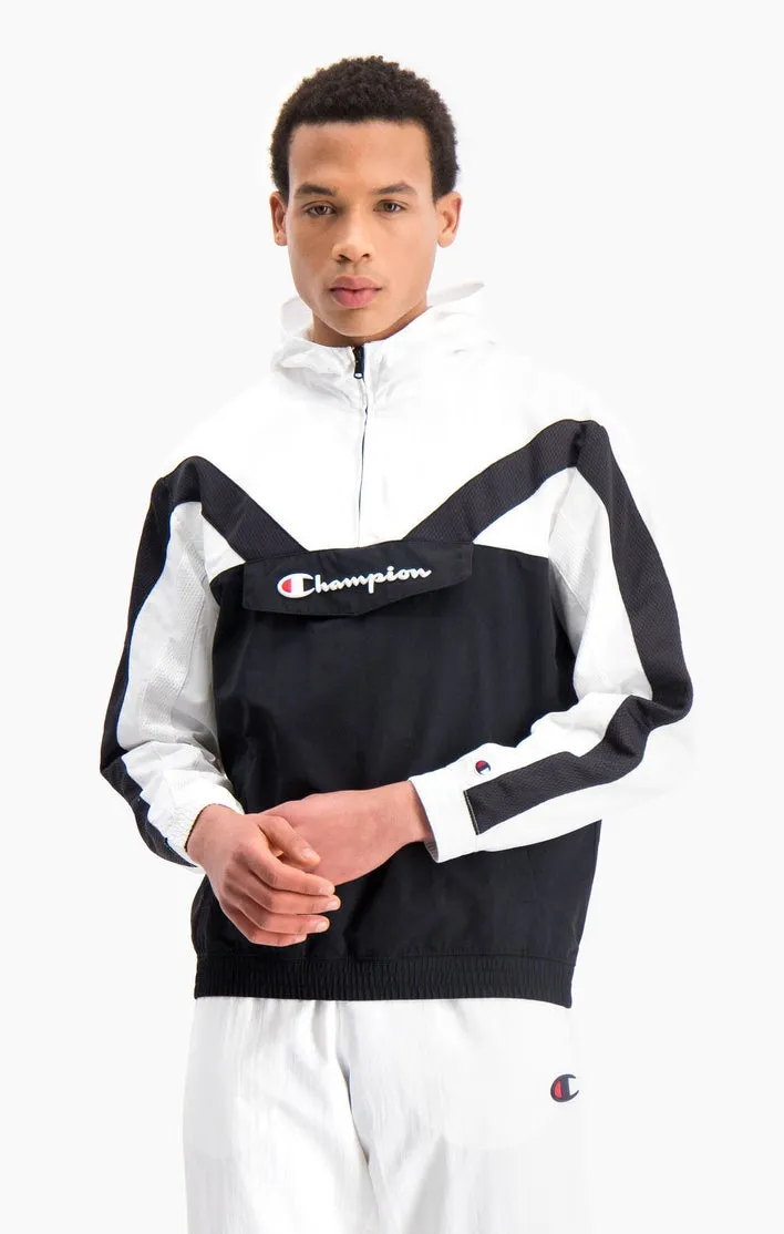 Sudadera deportiva CHAMPION Hombre con capucha HALF ZIP-UP BLOCK AND STRIPE TRACK JACKET Ref. 214263  blanca