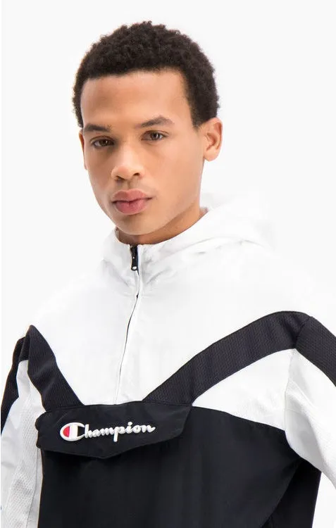 Sudadera deportiva CHAMPION Hombre con capucha HALF ZIP-UP BLOCK AND STRIPE TRACK JACKET Ref. 214263  blanca