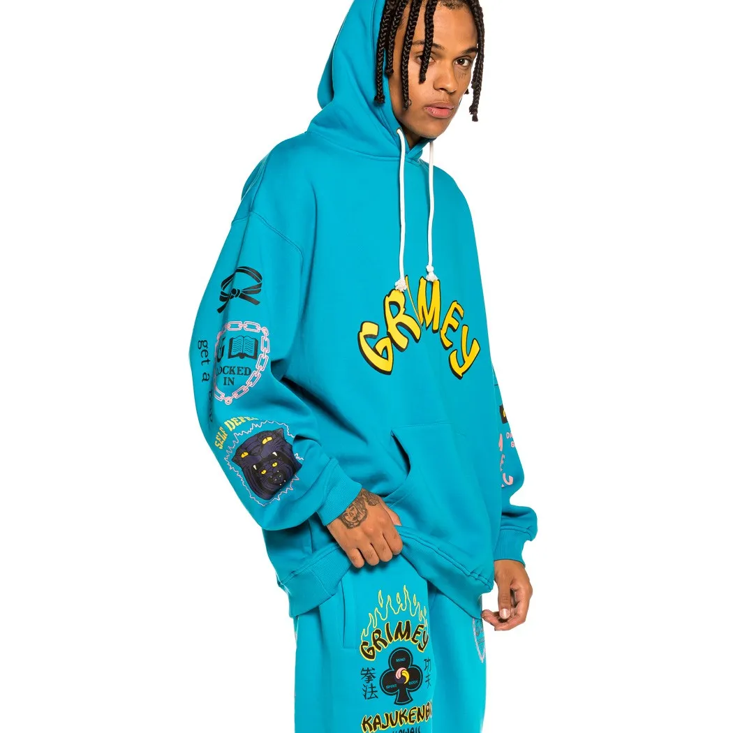 Sudadera GRIMEY con capucha Unisex Grimey  “Destroy All Fear” Hoodie – Blue | Fall 21 Ref. GCH504-BLU azul dib