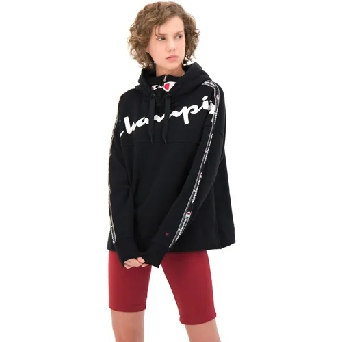 Sudadera Mujer CHAMPION con capucha Hoodie Sweatshirt Ref. 111928 Negra  logo mangas