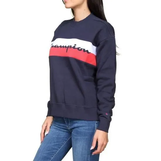 Sudadera Mujer CHAMPION cuello redondo Hoodie Sweatshirt Ref. 111926 Azul blanca y roja