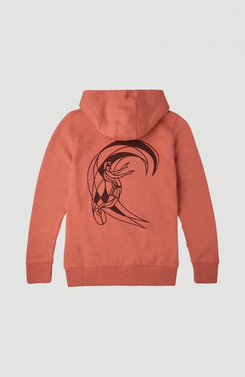 Sudadera O’NEILL niño surfera con capucha CIRCLE SURFER HOODIE Living Coral Ref. 1A1480 roja coral