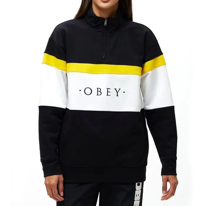 Sudadera OBEY cuello media cremallera mujer Lassen Half Zip Ref. 211620094 Negra con bandas amarillla y blanca