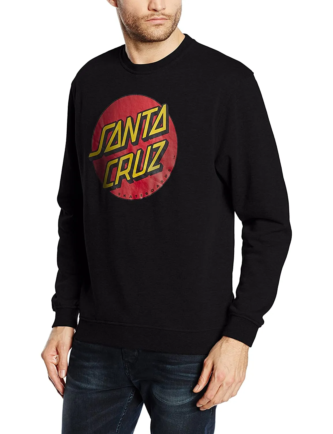 Sudadera Santa Cruz hombre suave cuello redondo casual básica CLASSIC DOT CREW Ref. SCA-CRW-9508 Negra log pecho