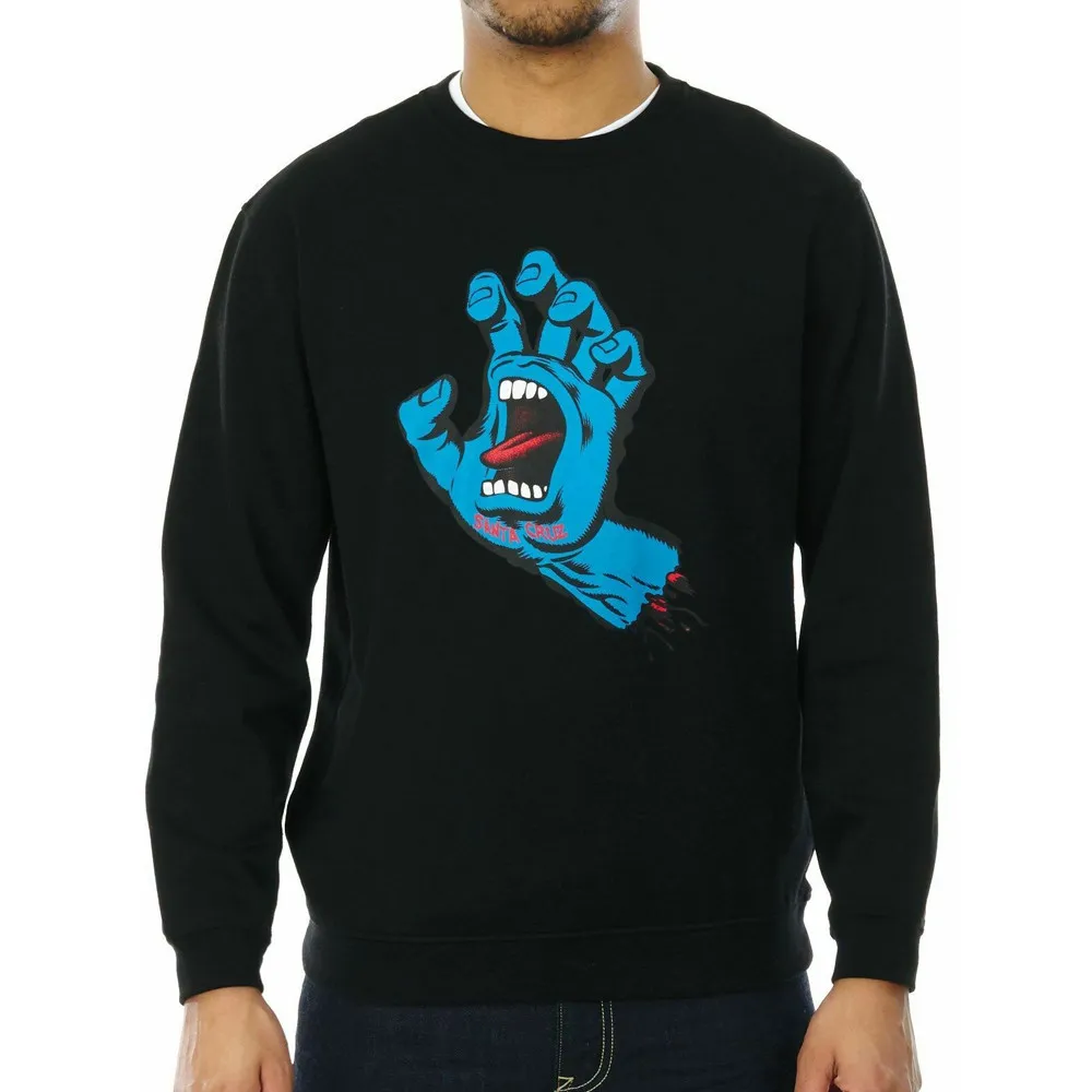 Sudadera Santa Cruz hombre suave cuello redondo casual básica SCREAMING HAND CREW Ref. SCA-CRW-9556 Negra puño/mano pecho