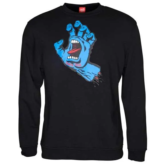 Sudadera Santa Cruz hombre suave cuello redondo casual básica SCREAMING HAND CREW Ref. SCA-CRW-9556 Negra puño/mano pecho