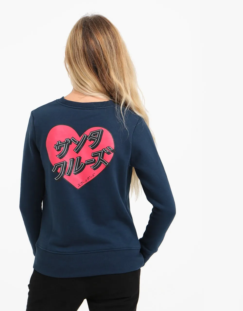 Sudadera SANTA CRUZ Mujer cuello redondo Japanese heart crew Ref. SCA-WCR-0272 Azul logo corazón letras japonesas