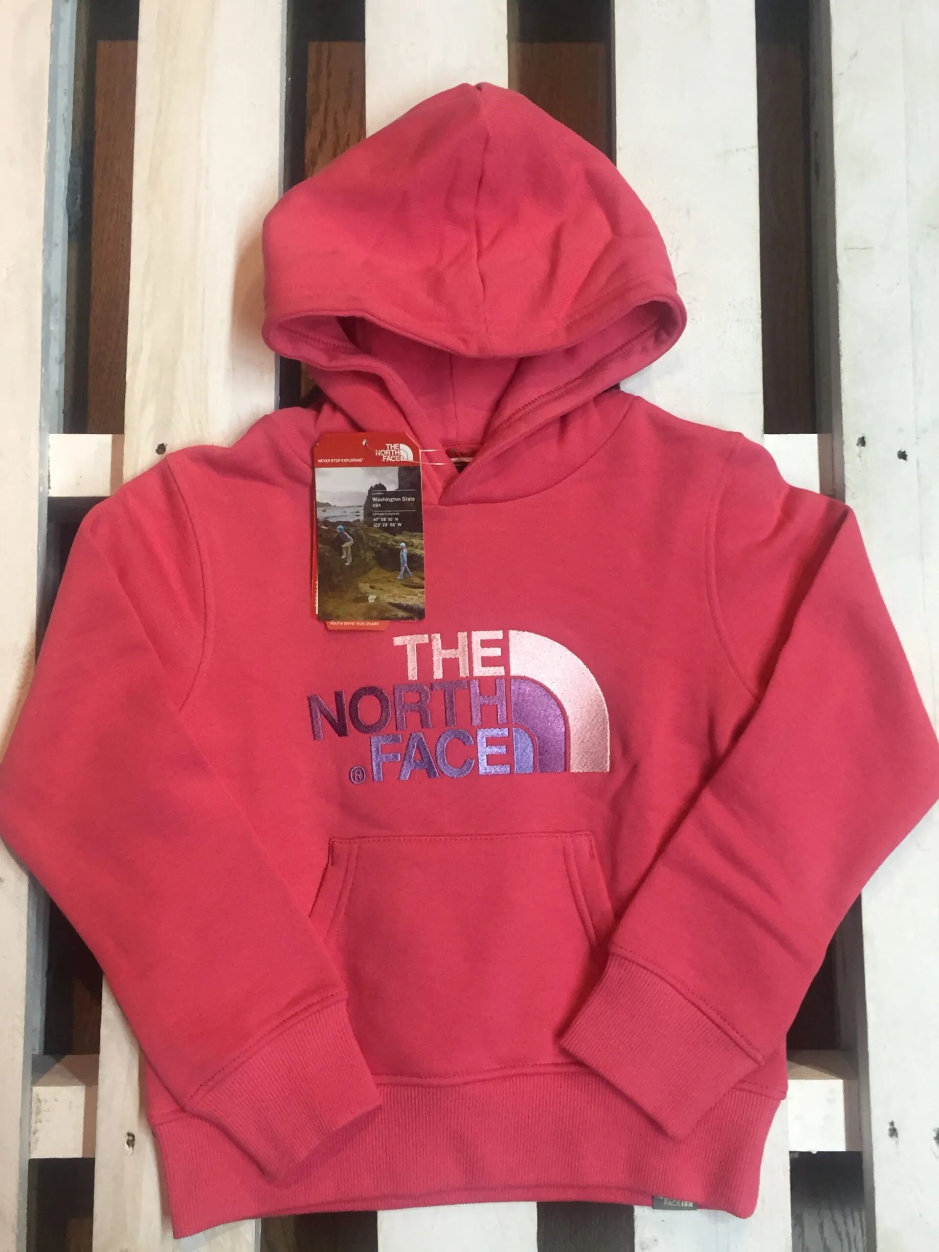 Sudadera THE NORTH FACE niña con capucha DREW PEAK ref. T933H4QAK Rosa coral palo Logo bordado rosa- lila