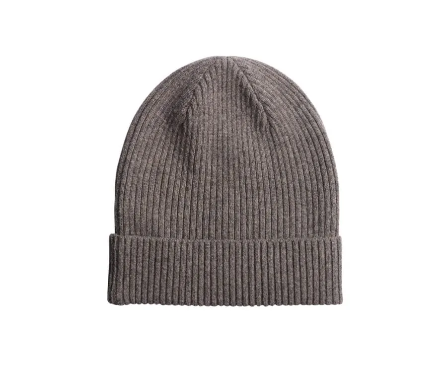 Taupe Grey Melange Wool Beanie Hat - BENNETH